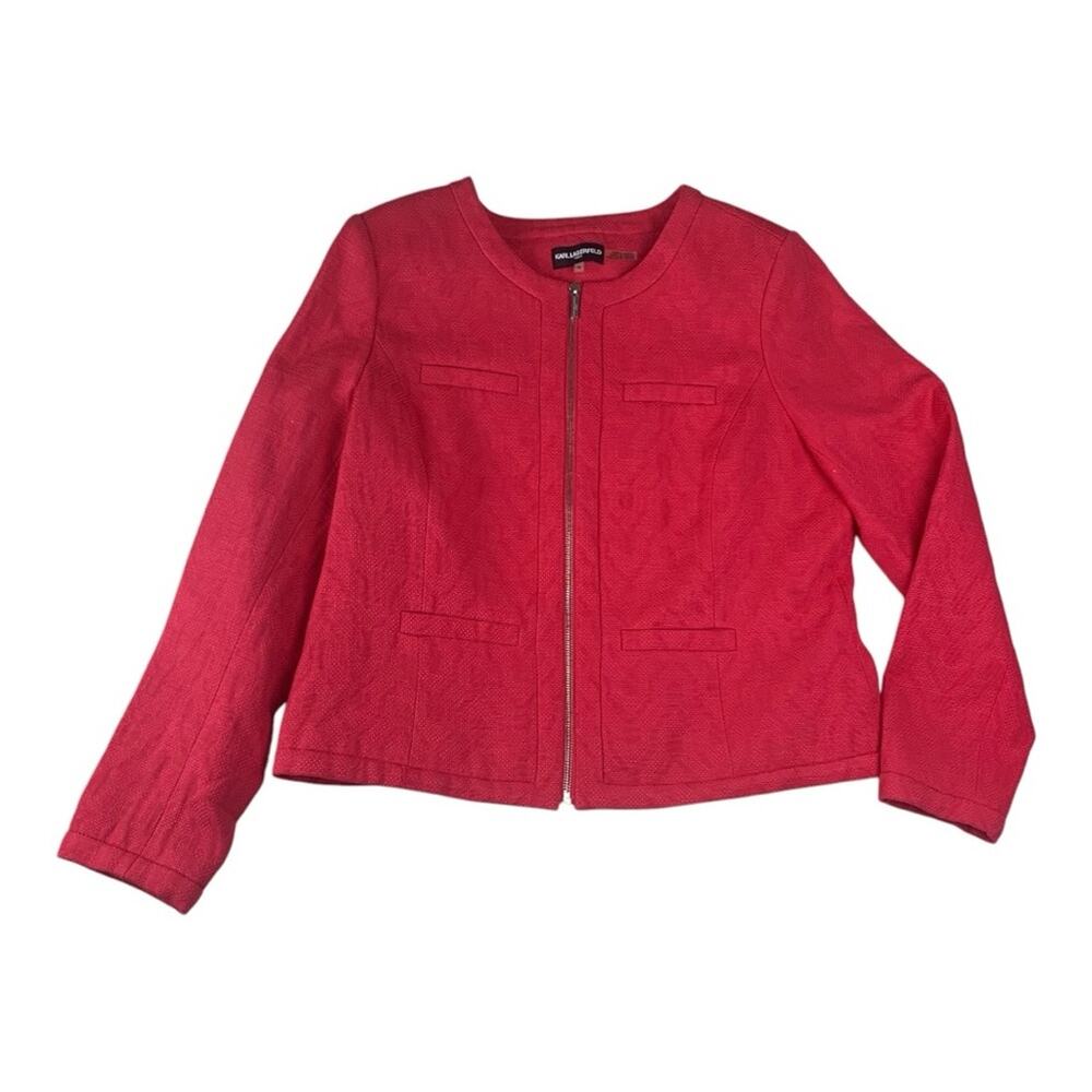 Karl Lagerfeld women's size 16 Jacquard jacket pink blazer business 1x cropped